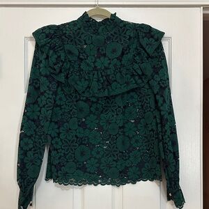 Vici Dark Green Floral Lace Blouse